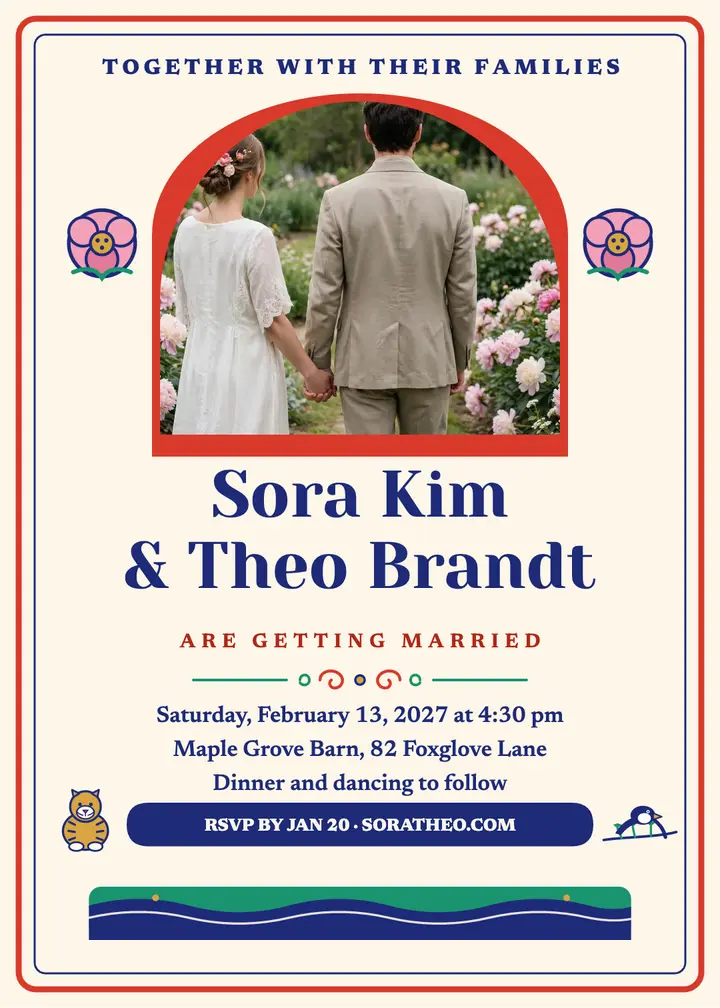 Sora and Theo folk tiger invitation template