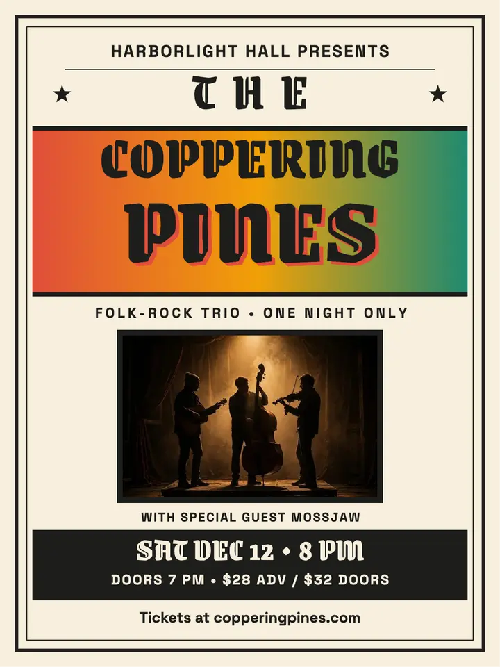 Coppering Pines folk gig poster: folk gig poster template