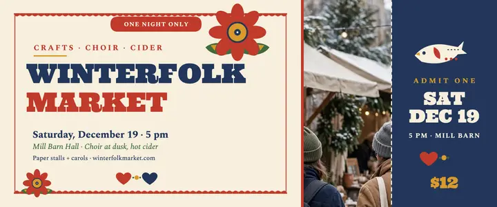 Winterfolk Market night ticket template