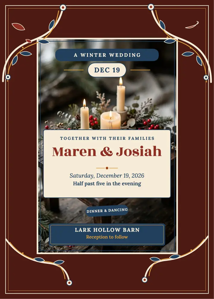 Maren and Josiah folk winter invitation template
