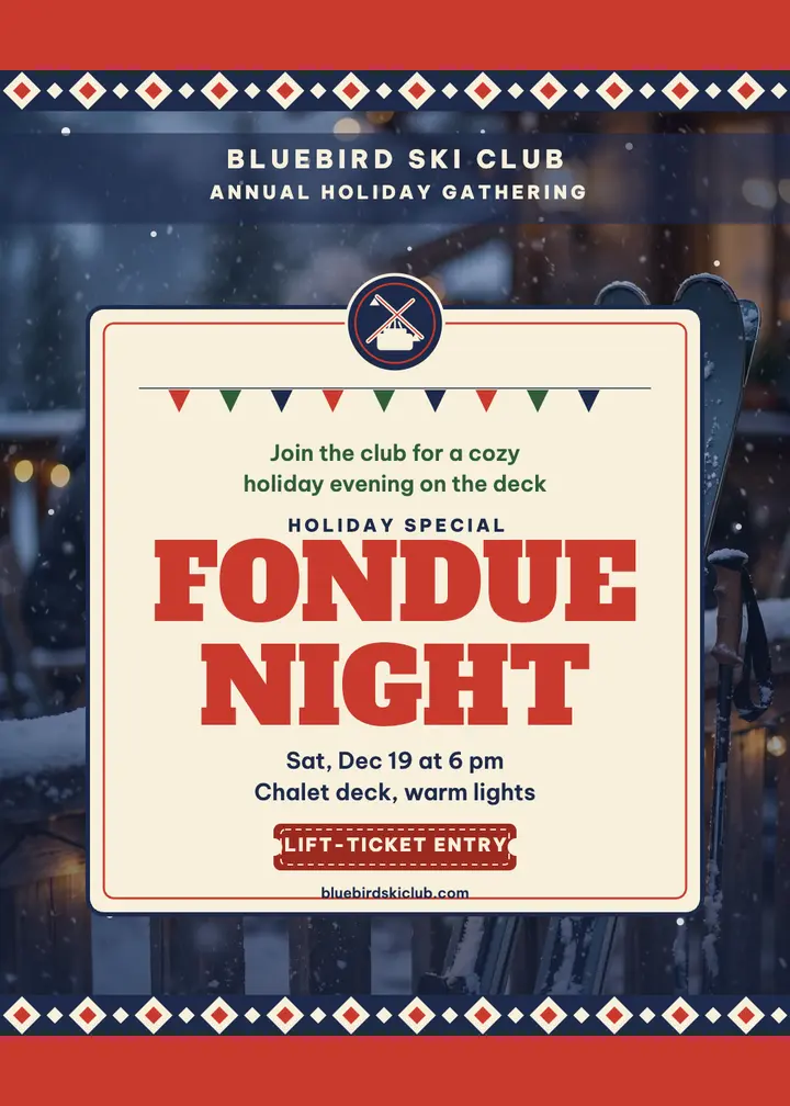 Bluebird fondue night apres invitation template