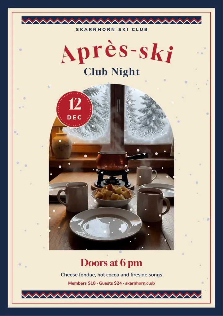 Ski club fondue night flyer, après-ski crest template