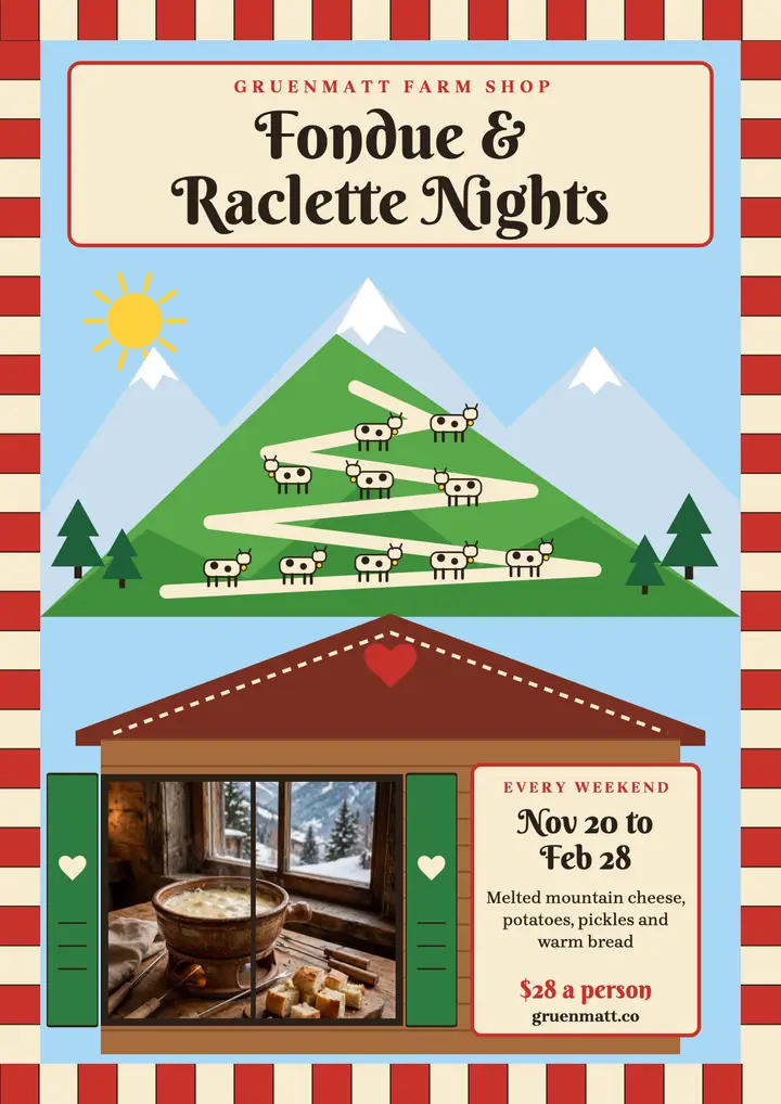 Gruenmatt Farm Shop fondue and raclette nights flyer template