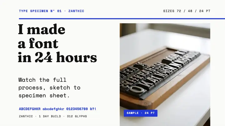 I made a font in 24 hours specimen thumbnail template