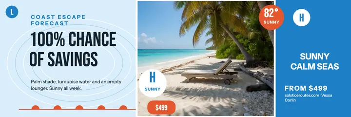 Solstice Routes sunny getaway forecast header template