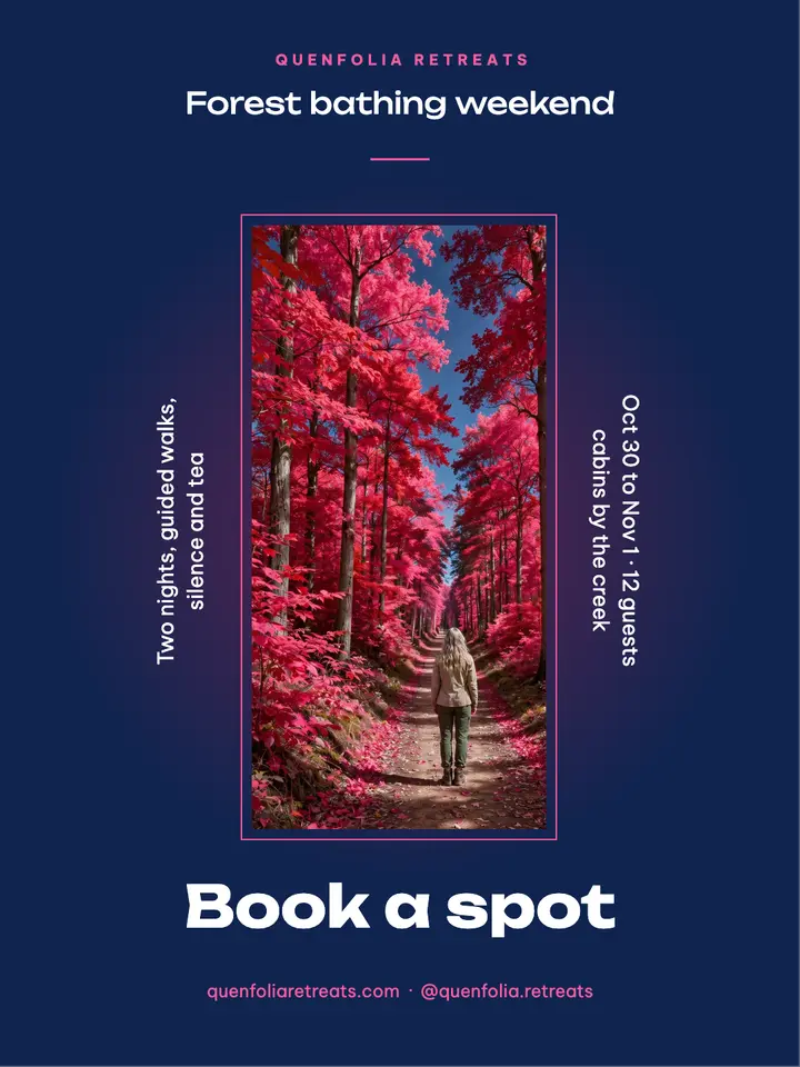 Forest bathing weekend retreat booking post, infrared template