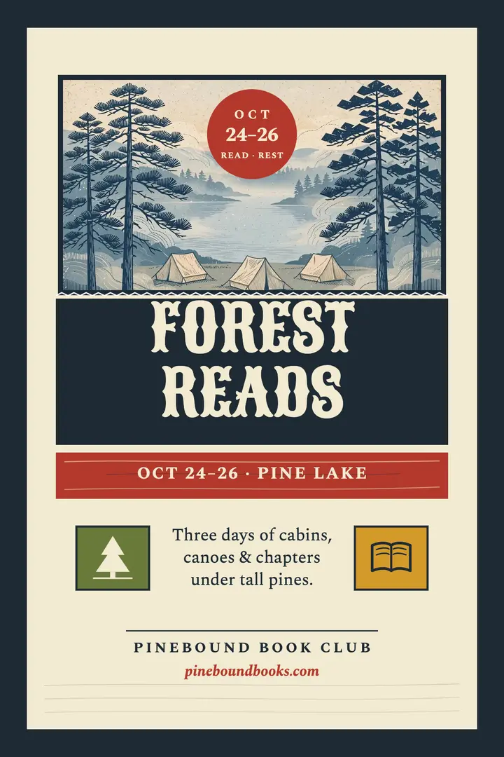 Pinebound forest book retreat poster template