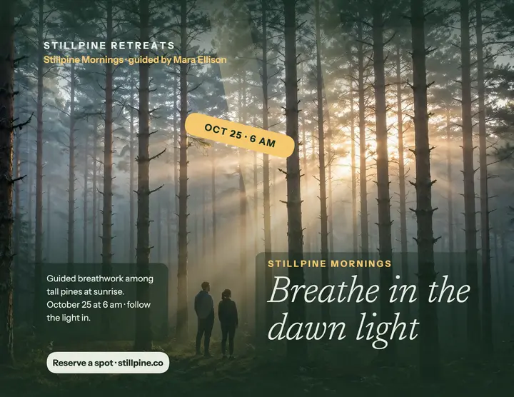 Stillpine dawn forest breathwork retreat flyer: breathwork retreat flyer template