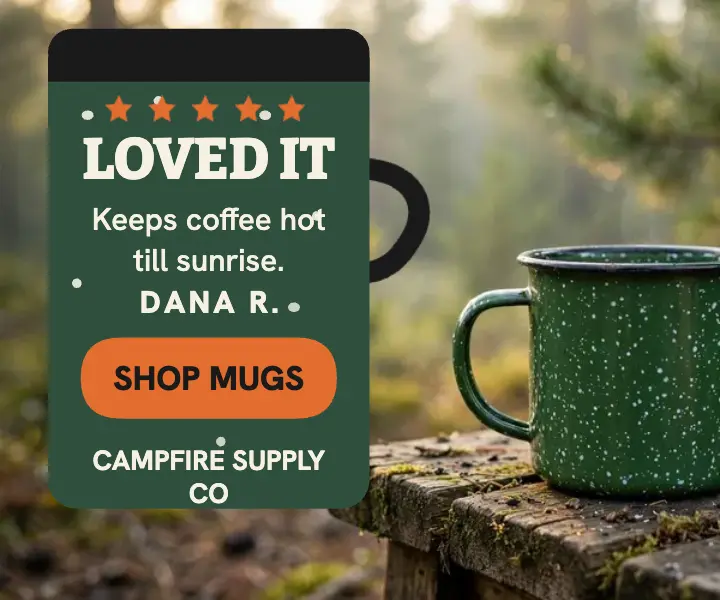 Campfire Supply enamel mug review ad template