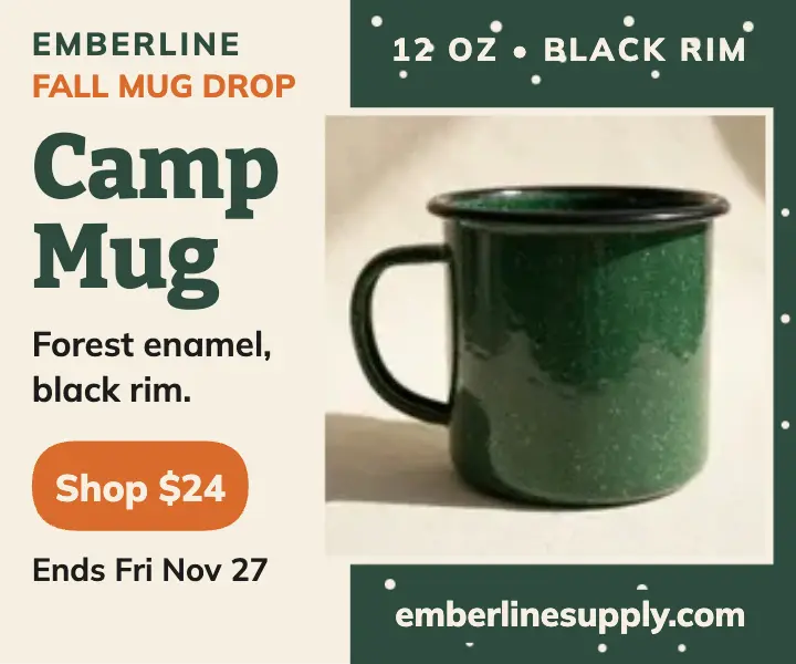 Emberline camp mug drop ad template