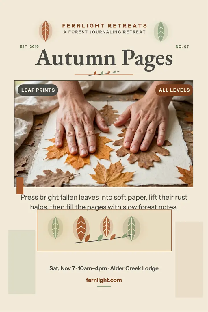 Fernlight Autumn Pages retreat poster template