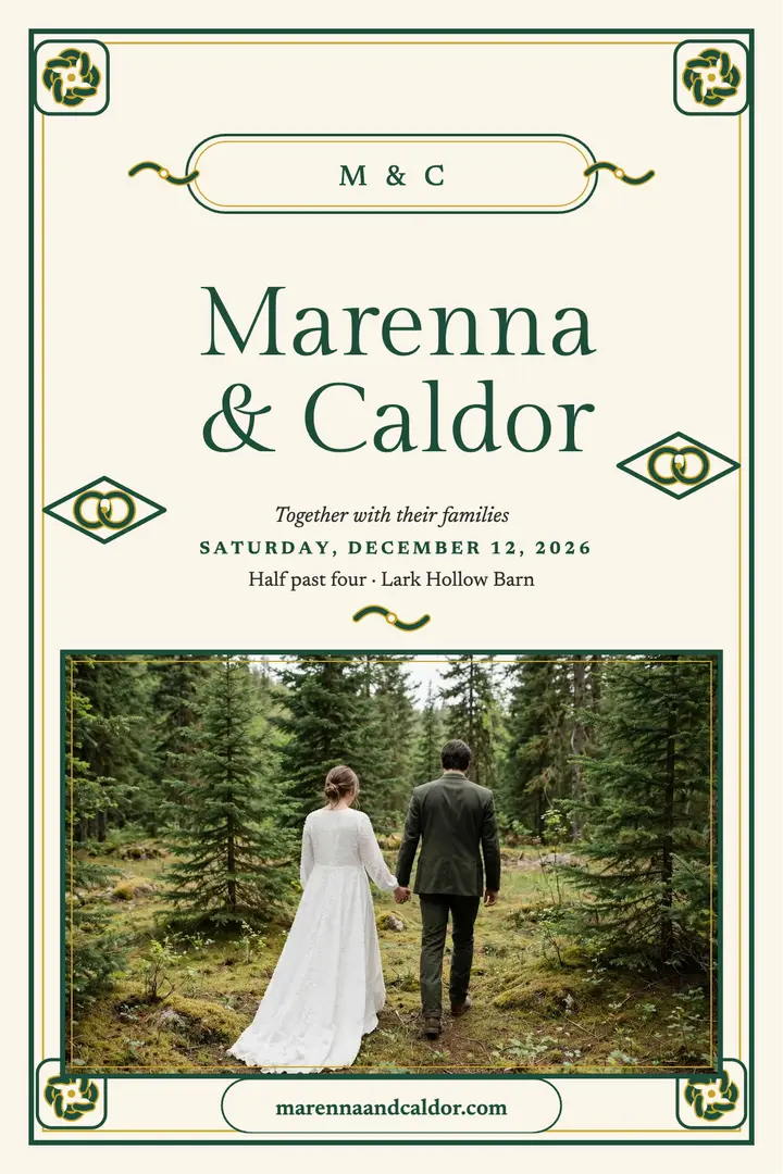 Marenna and Caldor forest knot invitation: forest wedding invitation template