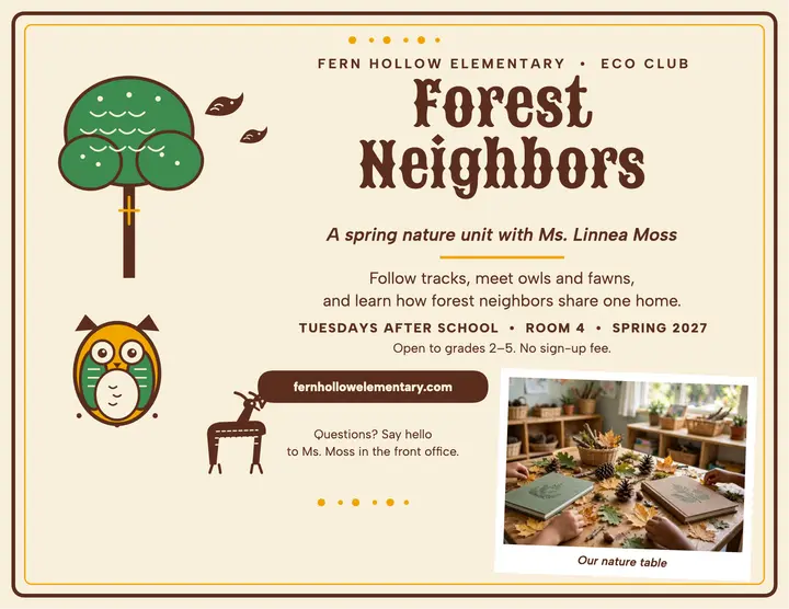 Forest Neighbors eco club flyer template