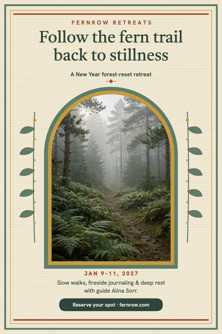 Fernrow forest reset retreat poster template