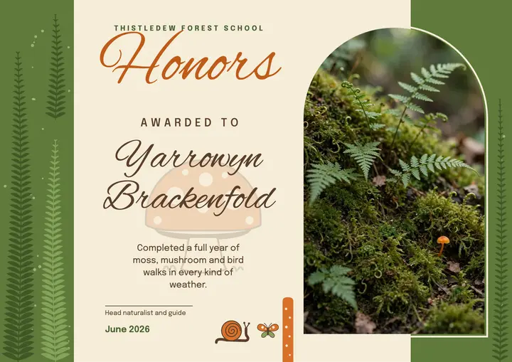 Thistledew forest school honors certificate template