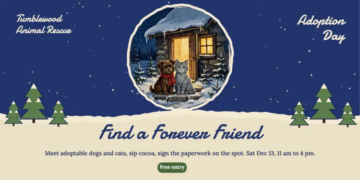 Pet adoption day post for X, gouache storybook template