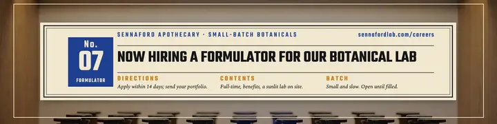 Sennaford Apothecary formulator hiring banner template
