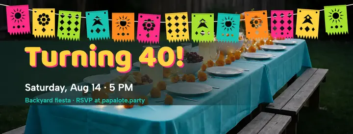 Papalote 40th birthday fiesta cover: 40th birthday invitation facebook cover template
