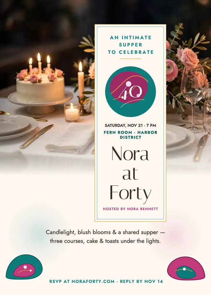 Nora's fortieth supper ink invitation template