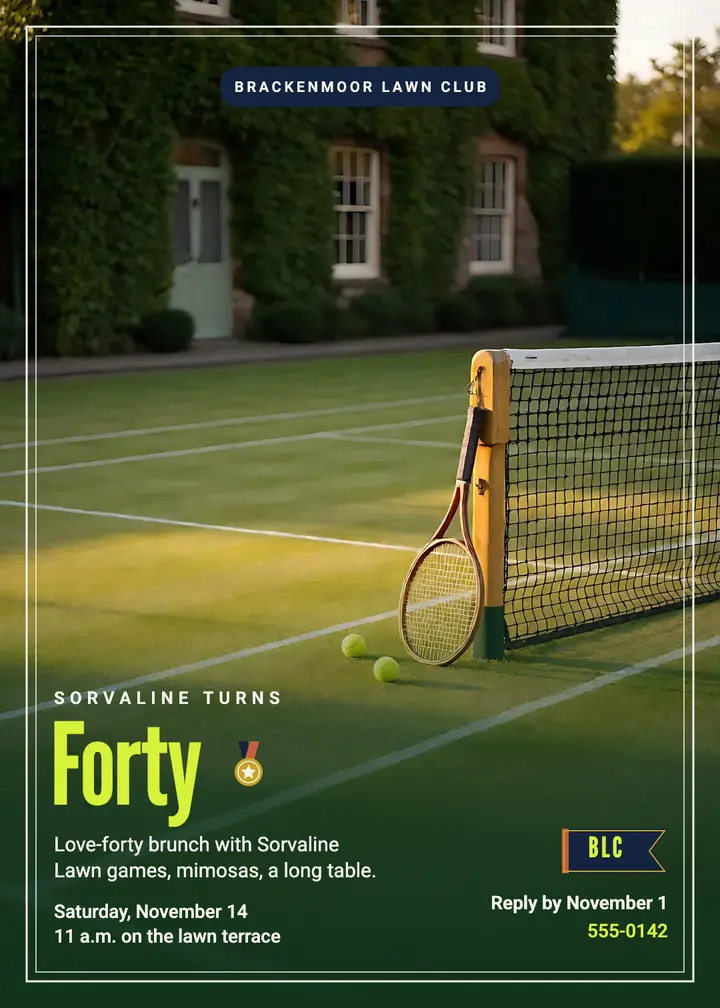 Forty birthday tennis brunch invitation template