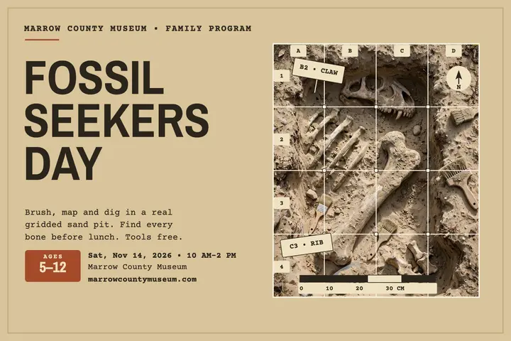 Fossil Seekers Day family dig postcard template