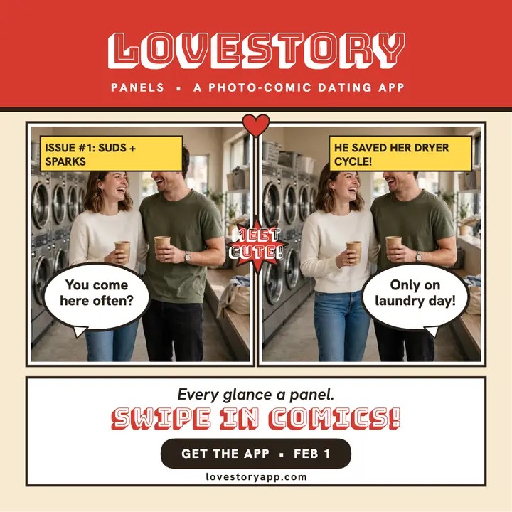 Lovestory Panels dating app launch post: dating app launch post template