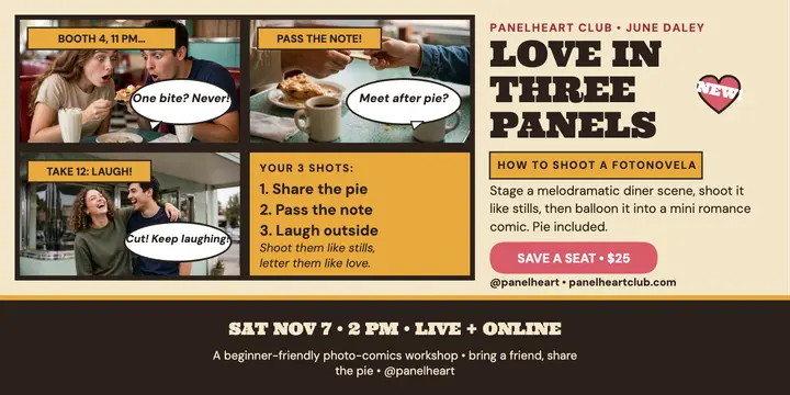 Panelheart diner fotonovela workshop post template
