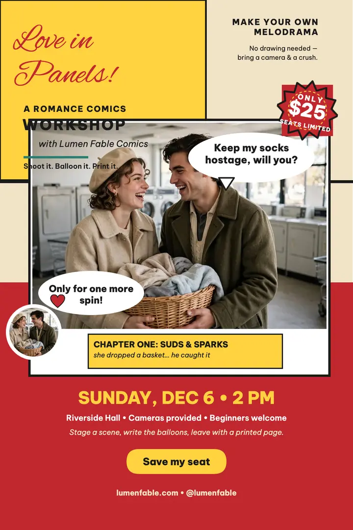 Fotonovela romance comics workshop poster template