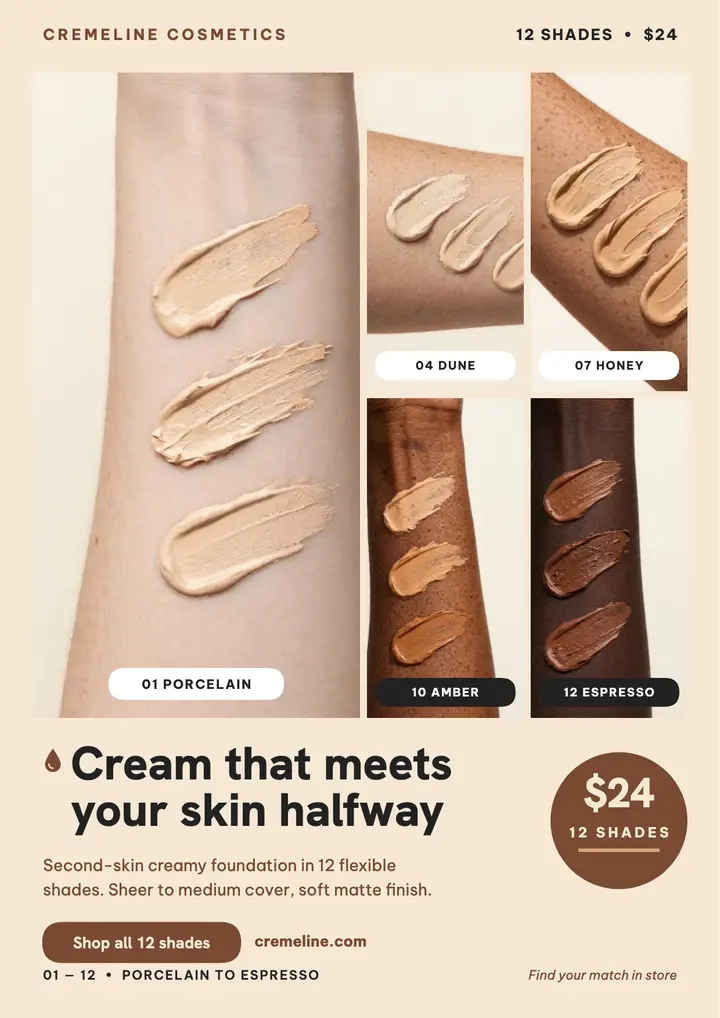 Cremeline creamy foundation shade flyer template