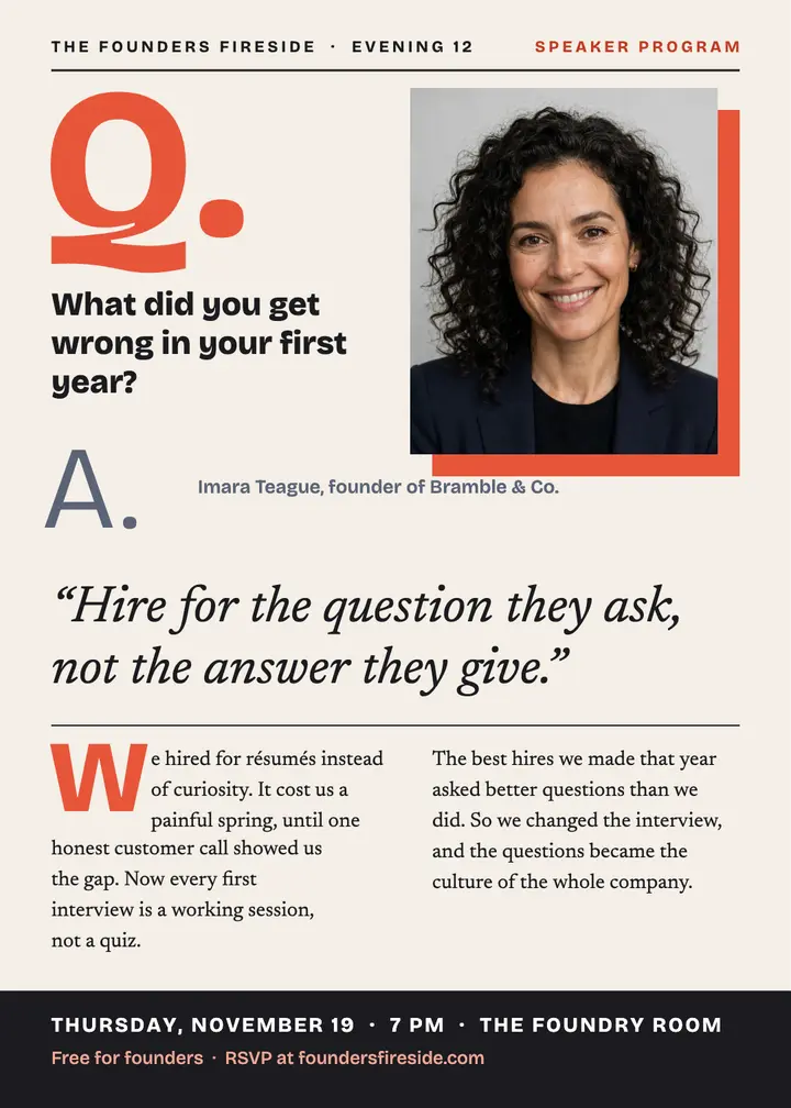 Founders Fireside evening program template