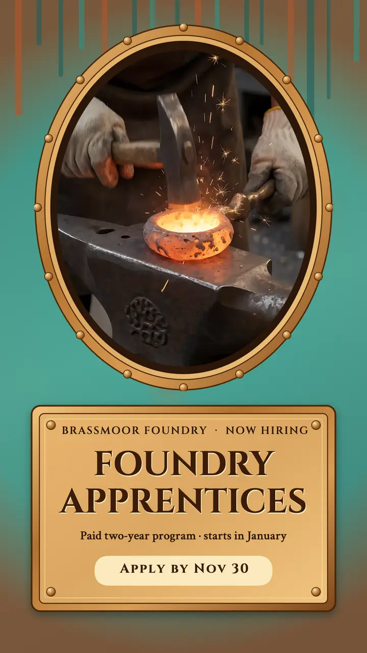 Foundry apprentices bronze plaque story: apprenticeship hiring story template