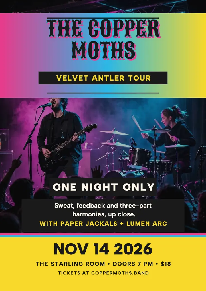 Copper Moths Velvet Antler gig flyer template