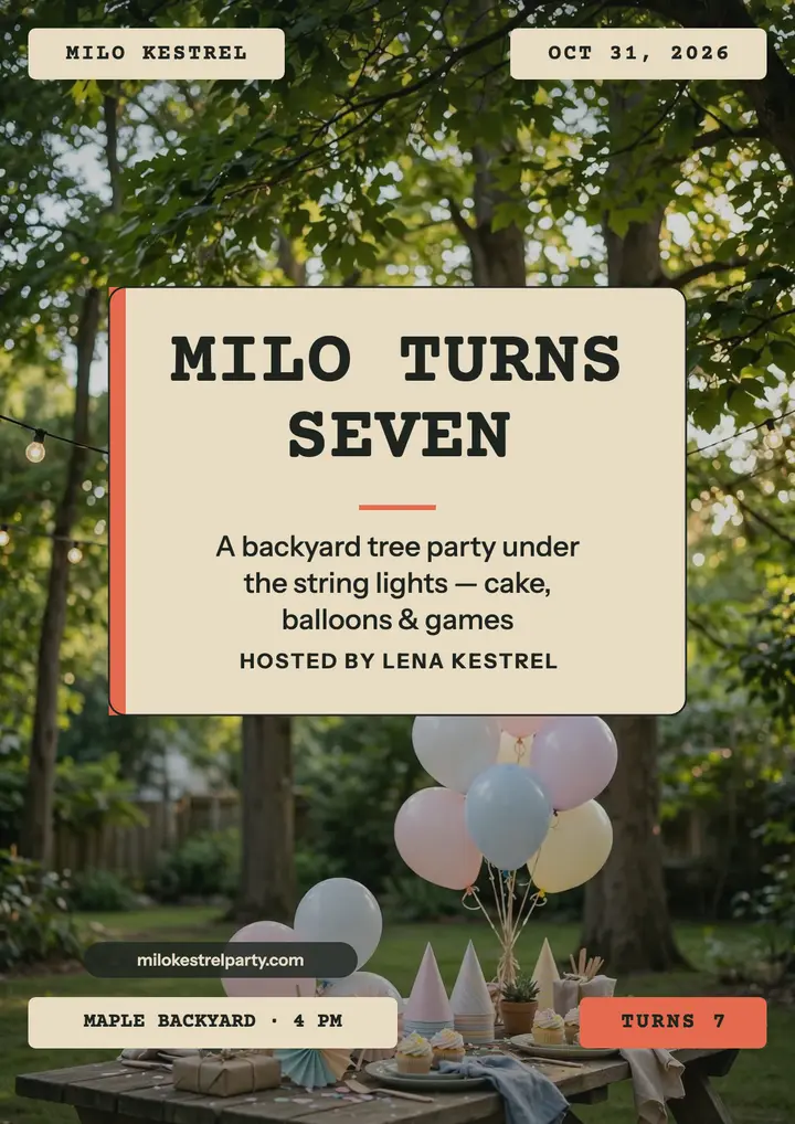Milo tree party birthday flyer template