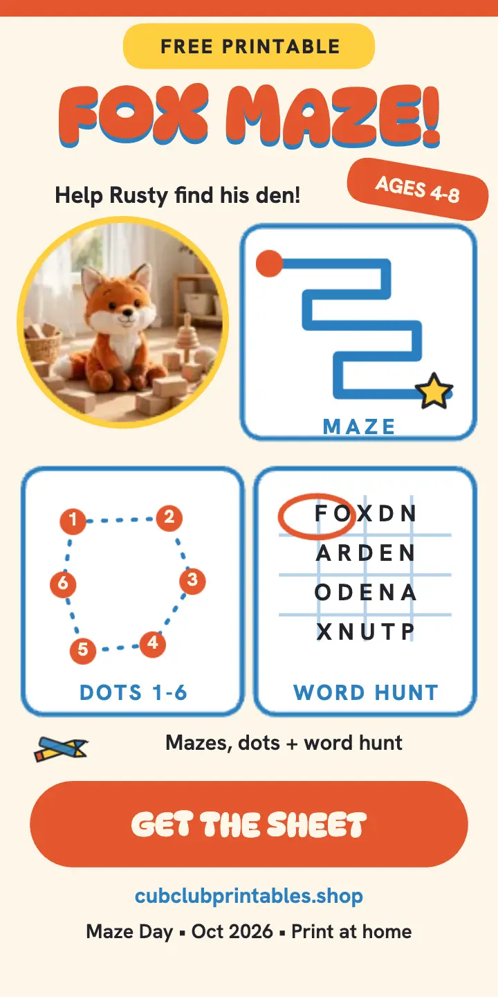 Rusty fox maze activity sheet ad template