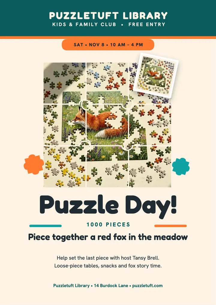 Puzzletuft puzzle day flyer, fox template