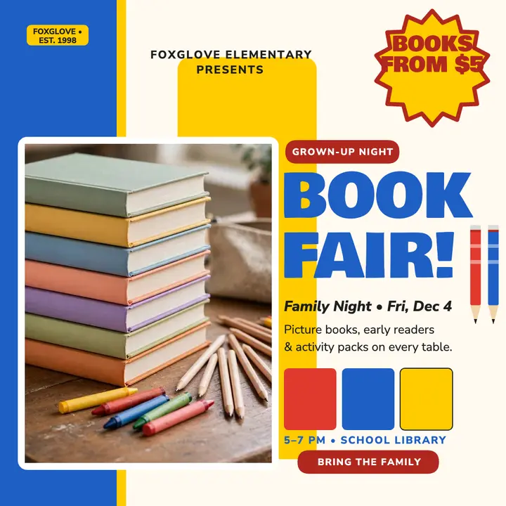 Foxglove book fair family night post template