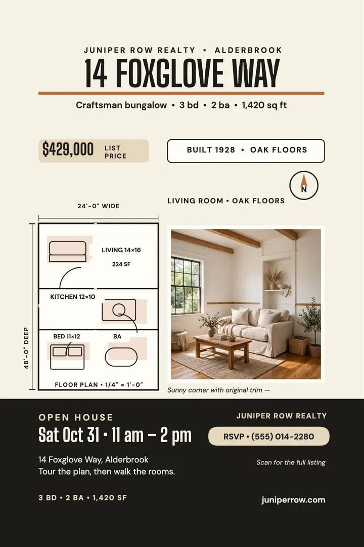 Foxglove craftsman floor plan poster template