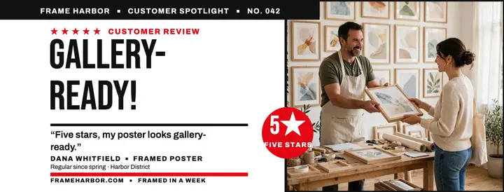 Frame Harbor customer spotlight review cover template