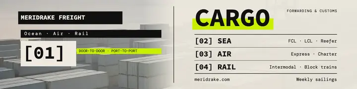Meridrake Freight mono editorial LinkedIn banner template