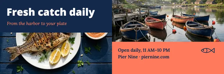 Navy and coral fresh catch seafood header template