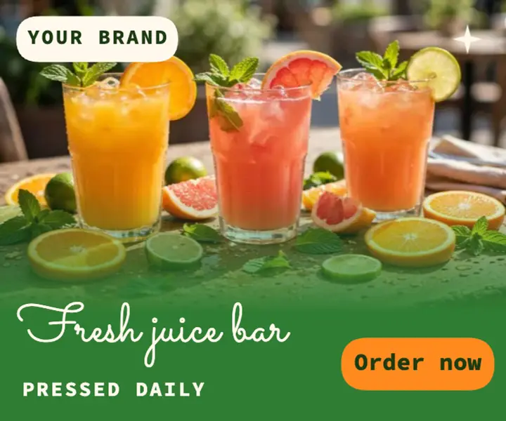 Orange and leaf green fresh juice bar ad template