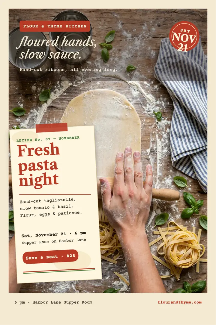 Fresh Pasta Night poster, Nonna's table template