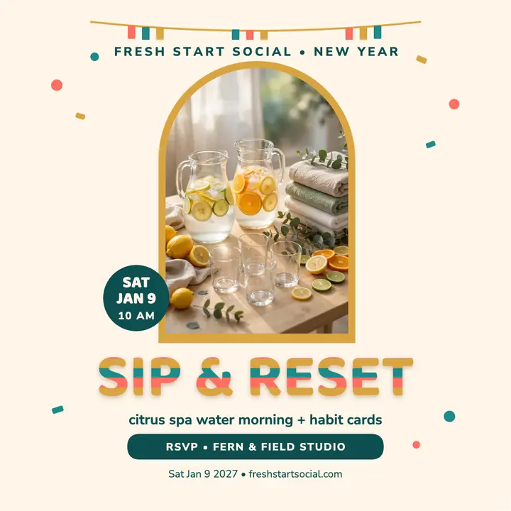 Fresh Start Social reset party post: new year reset party post template