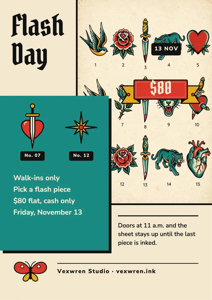 Friday the 13th flash day tattoo flyer template