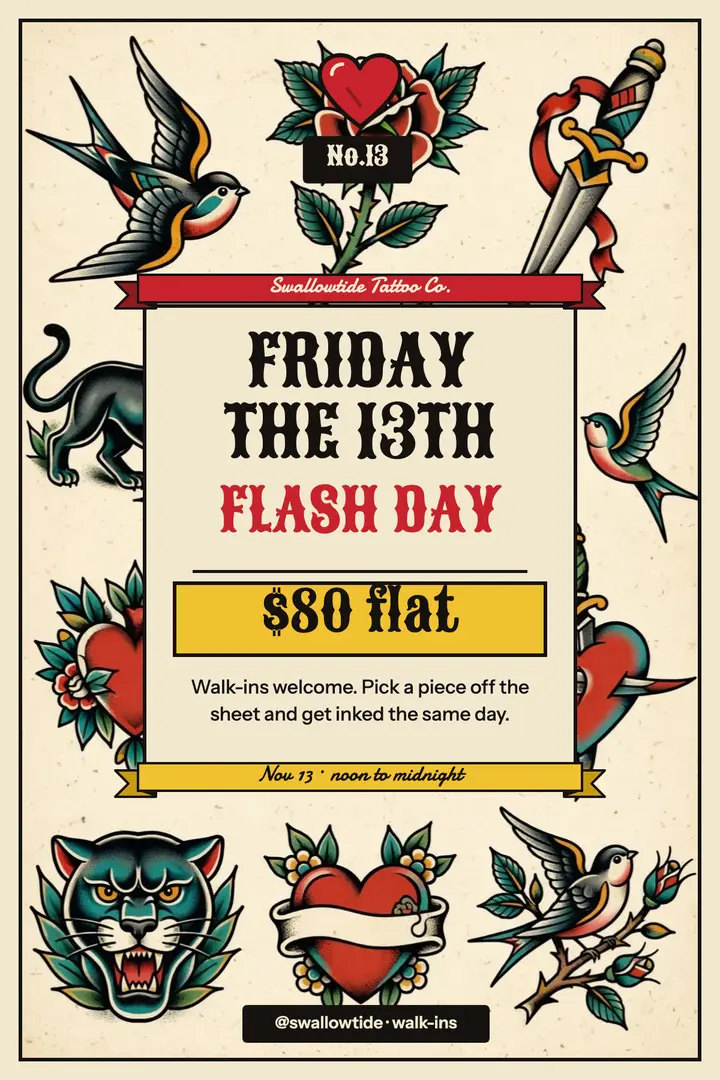 Swallowtide Friday the 13th flash day poster template
