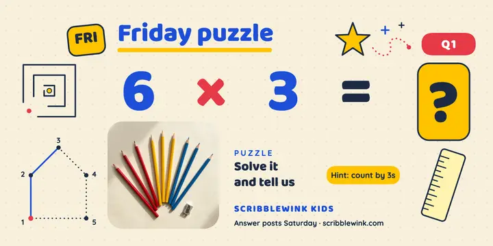 Friday math puzzle for kids, activity book post template