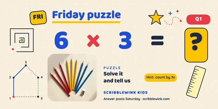 Friday math puzzle for kids, activity book post: kids math puzzle post template