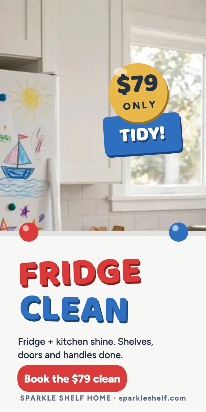 Sparkle Shelf fridge clean magnets ad: fridge cleaning ad template