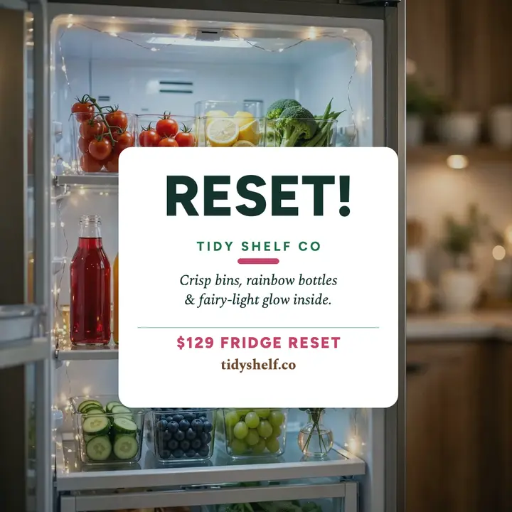 Tidy Shelf fridge reset service post: fridge organization post template