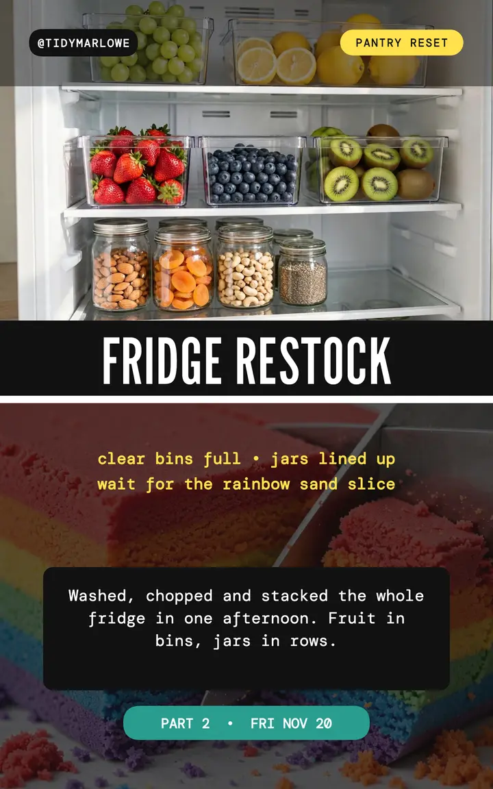 Fridge restock split post by Tidy Marlowe template